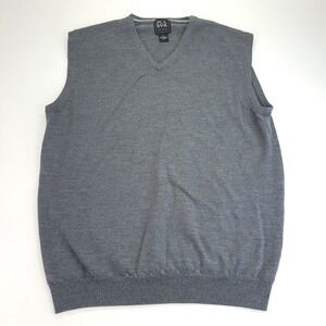 Jos A Bank Sweater Vest Mens Extra Large Gray Traveler 100% Merino Wool V Neck
